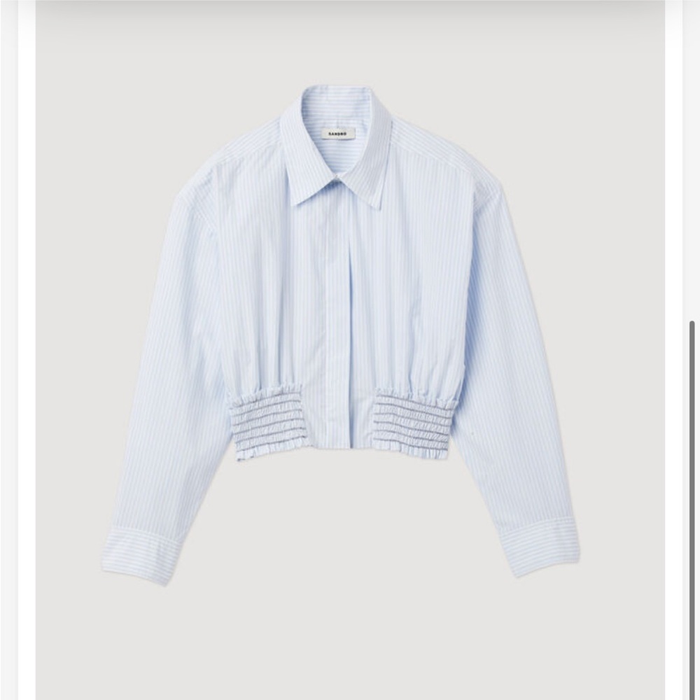 Sandro Blue Striped Cropped Shirt